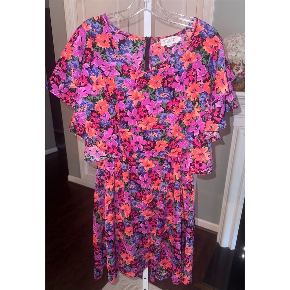 New Molly Bracken Floral Ruffle Knee Length Dress Multicolor Size Small